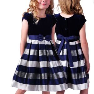 Jona Michelle Girls Formal Party Tulle Dress Navy Stripes size 7 navy blue gray